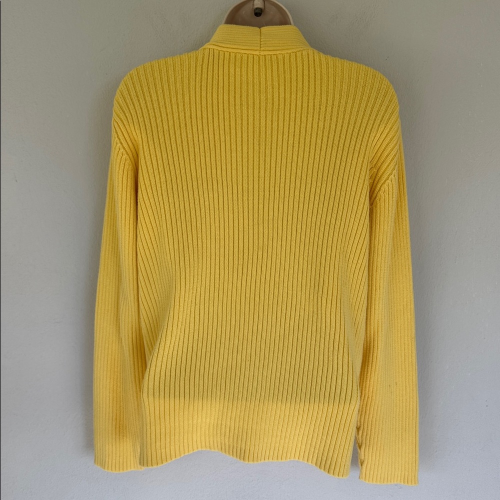 Vintage Y2K Liz Claiborne bright yellow ribbed knit notch neckline sweater large - Picture 9 of 13